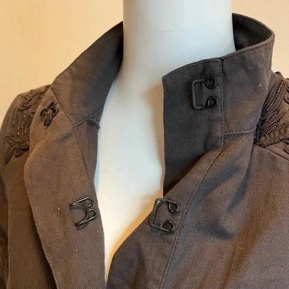 Anthropologie Love Sam XS Khaki Travis Beaded 100% Cotton Utility Jacket - Picture 7 of 14